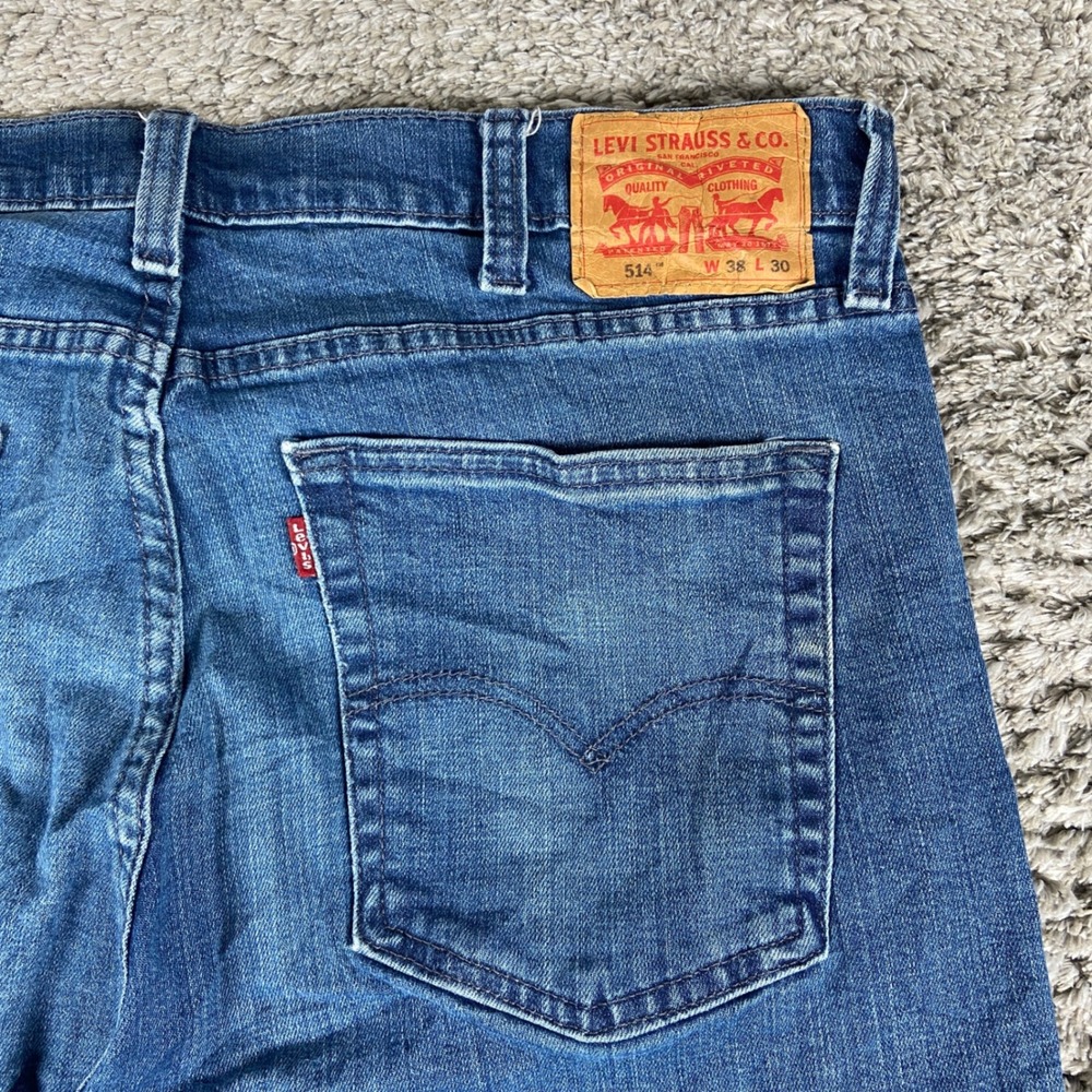 Levis 514 Jeans Mens 38x30 Blue Denim Straight Leg Cotton Blend Stretch Pant